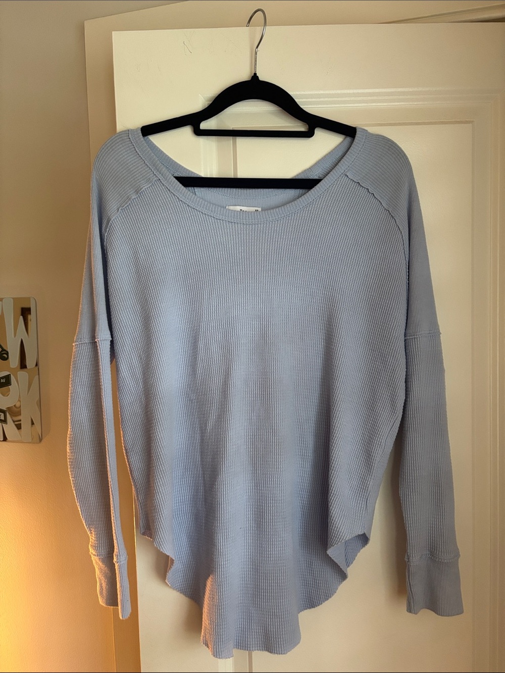 TNA Perwinkle Blue Scoop Neck Waffle Sweater